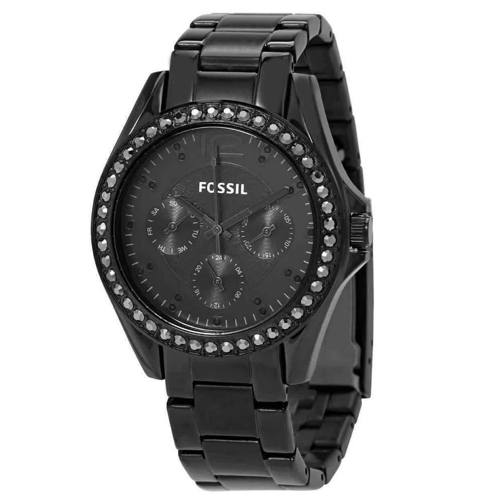 Fossil ES4519 Women`s Riley Quartz Black Stainless Steel Watch 38mm