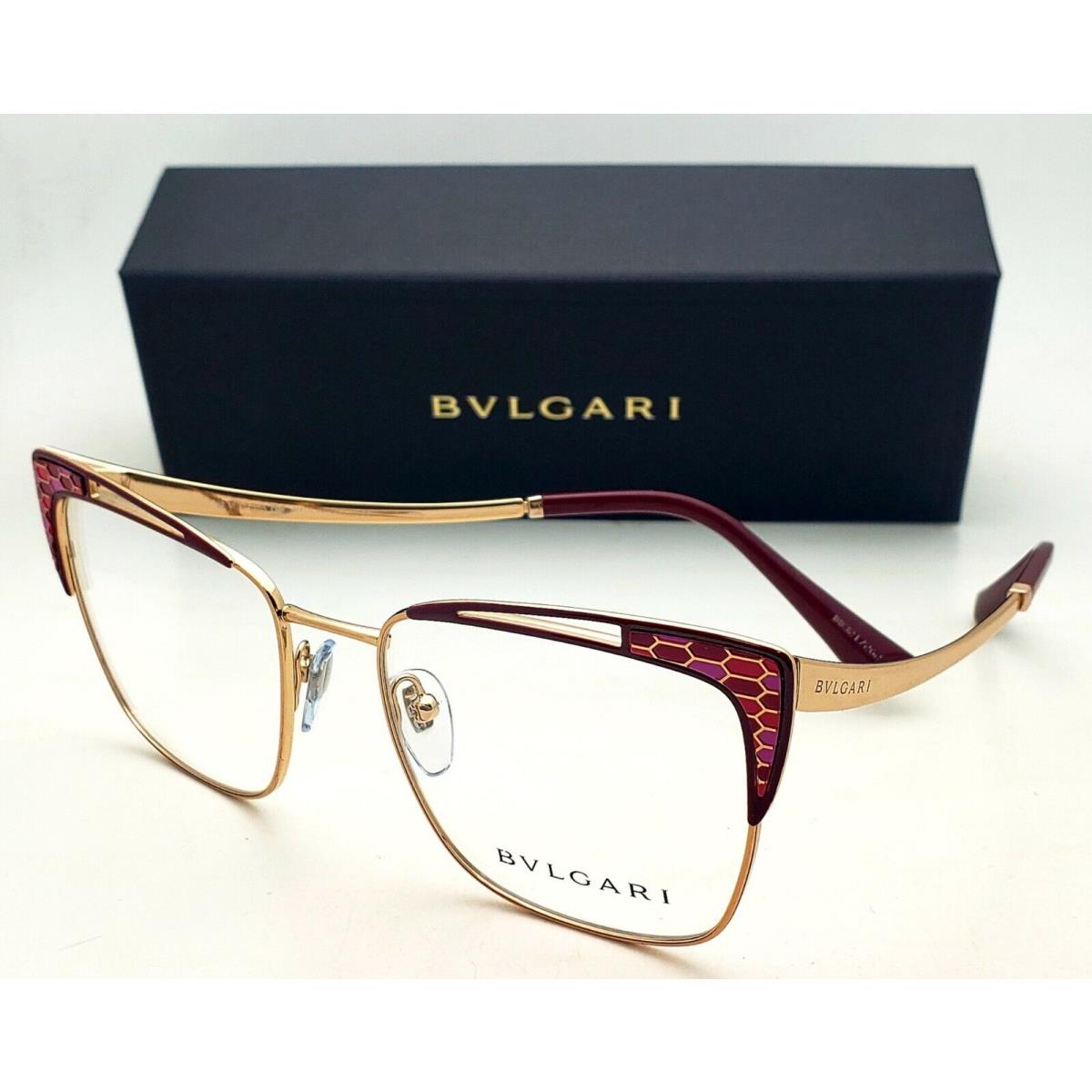 Bvlgari Cat Eye Eyeglasses 2230 2054 52-17 Gold Red Frames w/ Enamel Inlay