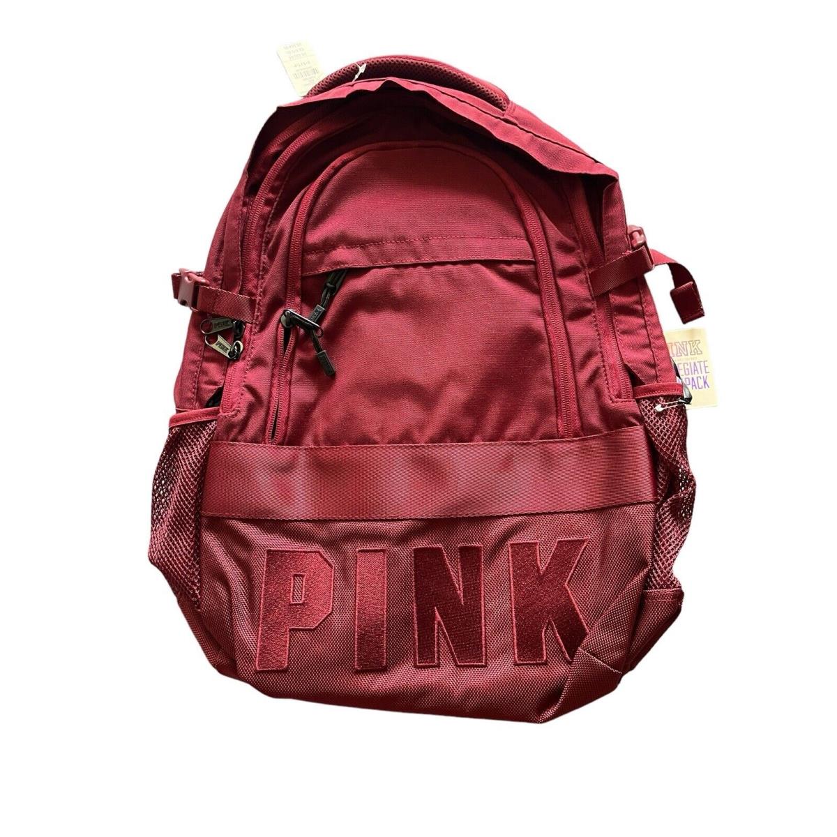 Victorias Secret Pink Logo Collegiate Campus Backpack Full Size Burgundy