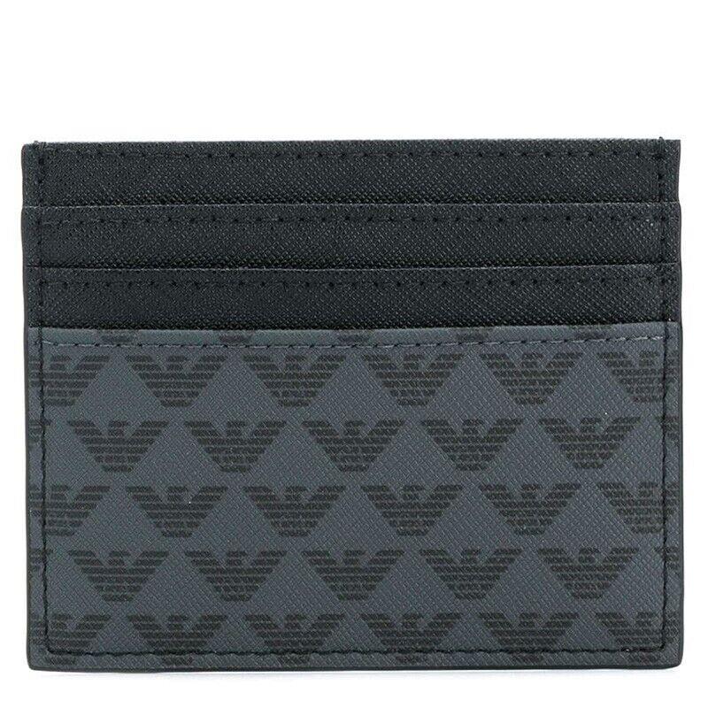 Emporio Armani Leather Card Holder Wallet Gray Black