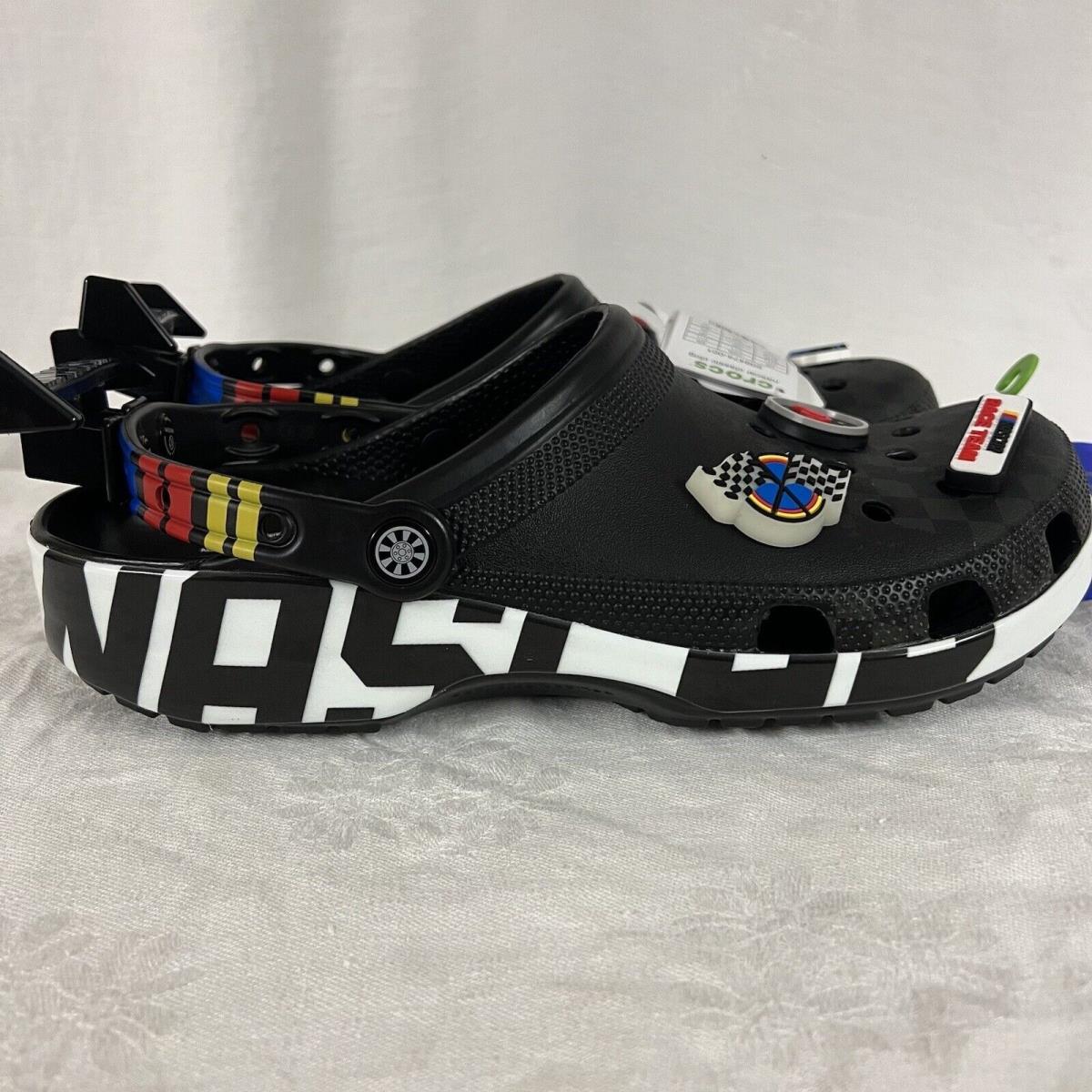 Crocs Nascar Classic Clog Men`s 11 with Charms Racing Light Up Flag Jibbitz