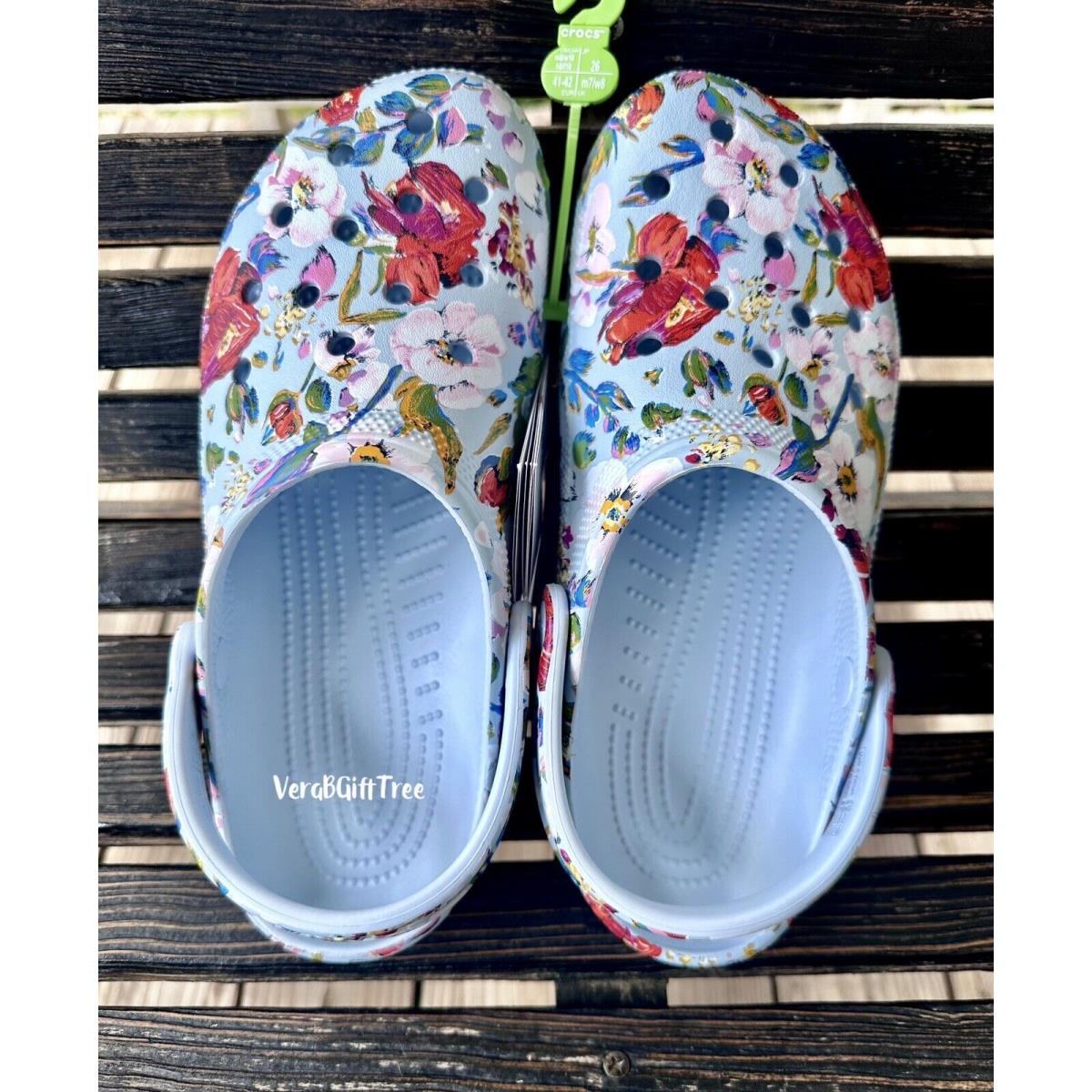 Vera Bradley Crocs Clog Shoes Mineral Blue / Sea Air Floral Women 9