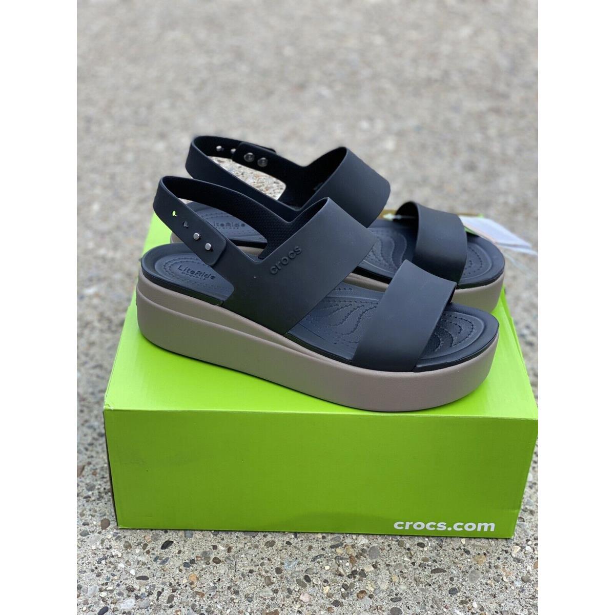 Crocs Brooklyn Low Wedge Platform Sandal Size 9 Black / Mushroom Tan