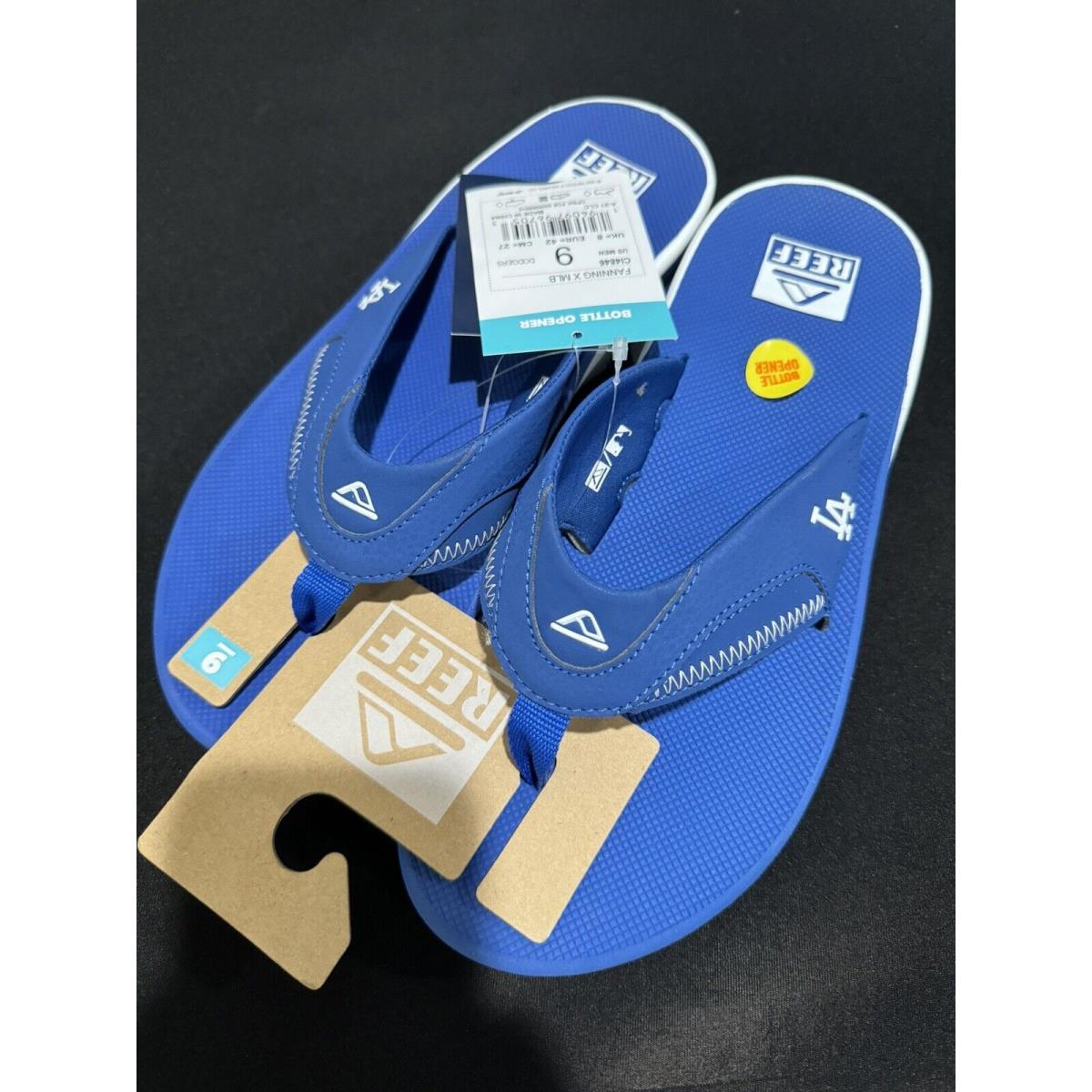 Reef Fanning Flip Flops Los Angeles LA Dodgers Sandals Bottle Opener Size 9