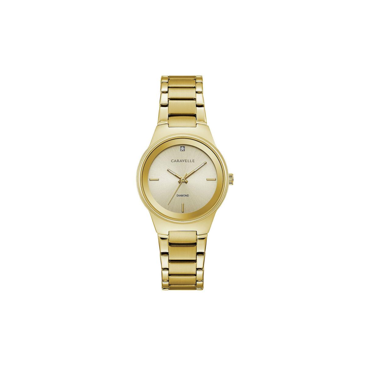 Caravelle Women`s Modern Quartz Gemmed Gold Stainless Steel Watch 30 MM 44P101
