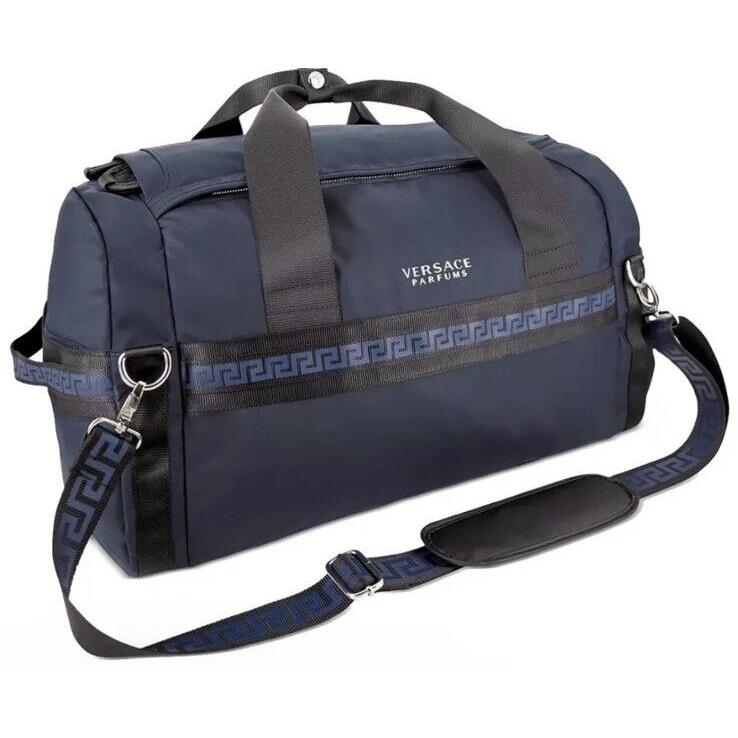 Versace Parfums Duffle Dark Blue Backpack Leather Weekender Travel Bag
