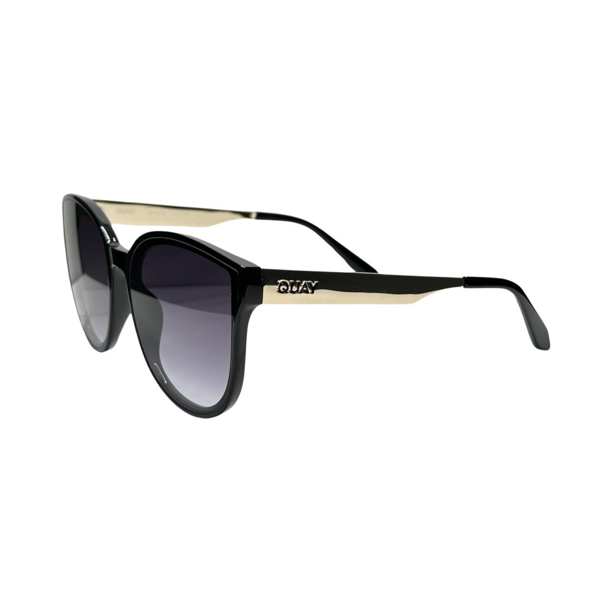 Quay Date Night Designer Chic Sunglasses Cat Eye Black Frame Gold Arm Smoke Lens