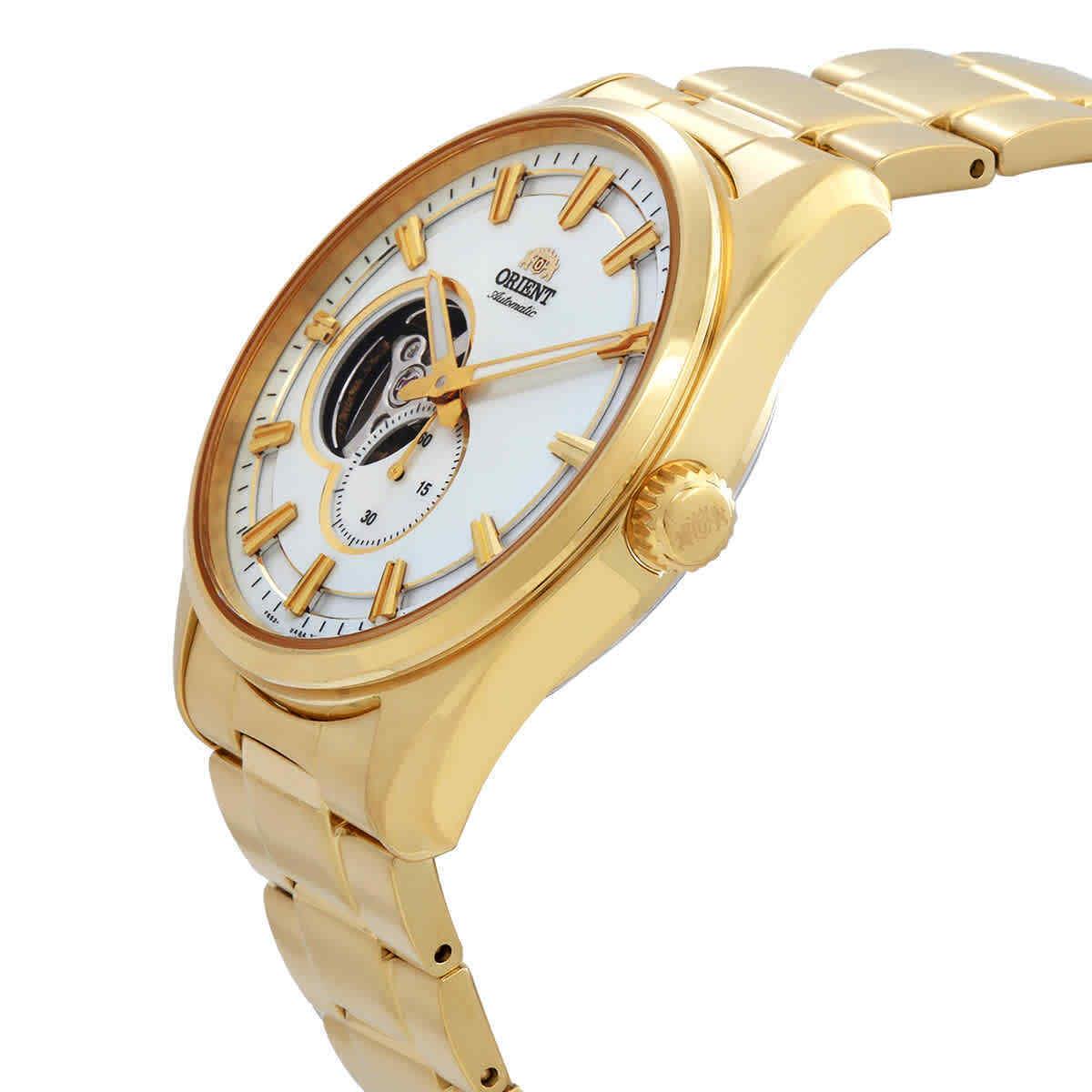 Orient Contemporary Semi Skeleton Automatic White Dial Men`s Watch RA-AR0007S10B - Dial: White, Band: Gold-tone, Bezel: Gold-tone