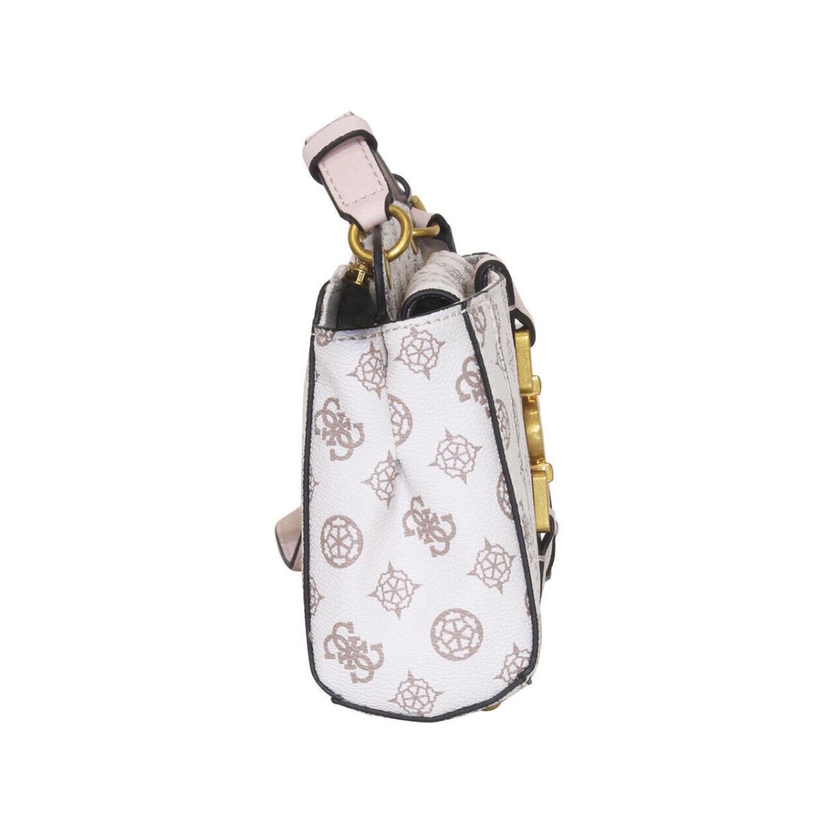 Guess Women`s Briana Handbag Dual Compartment Society Crossbody Cream Logo