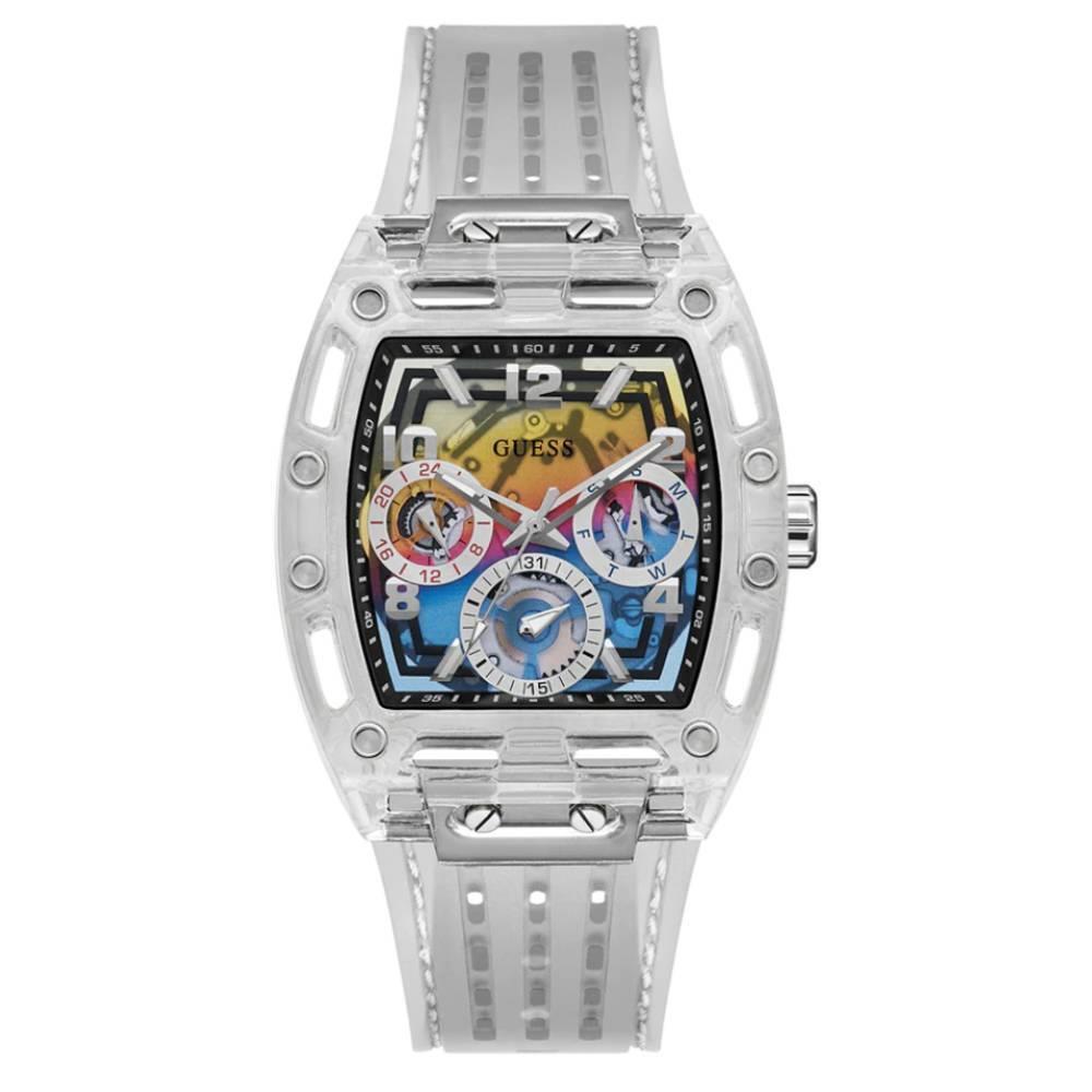 Guess GW0499G3 Men`s Phoenix Tunneau Clear Silicone Multi-function Watch 44mm