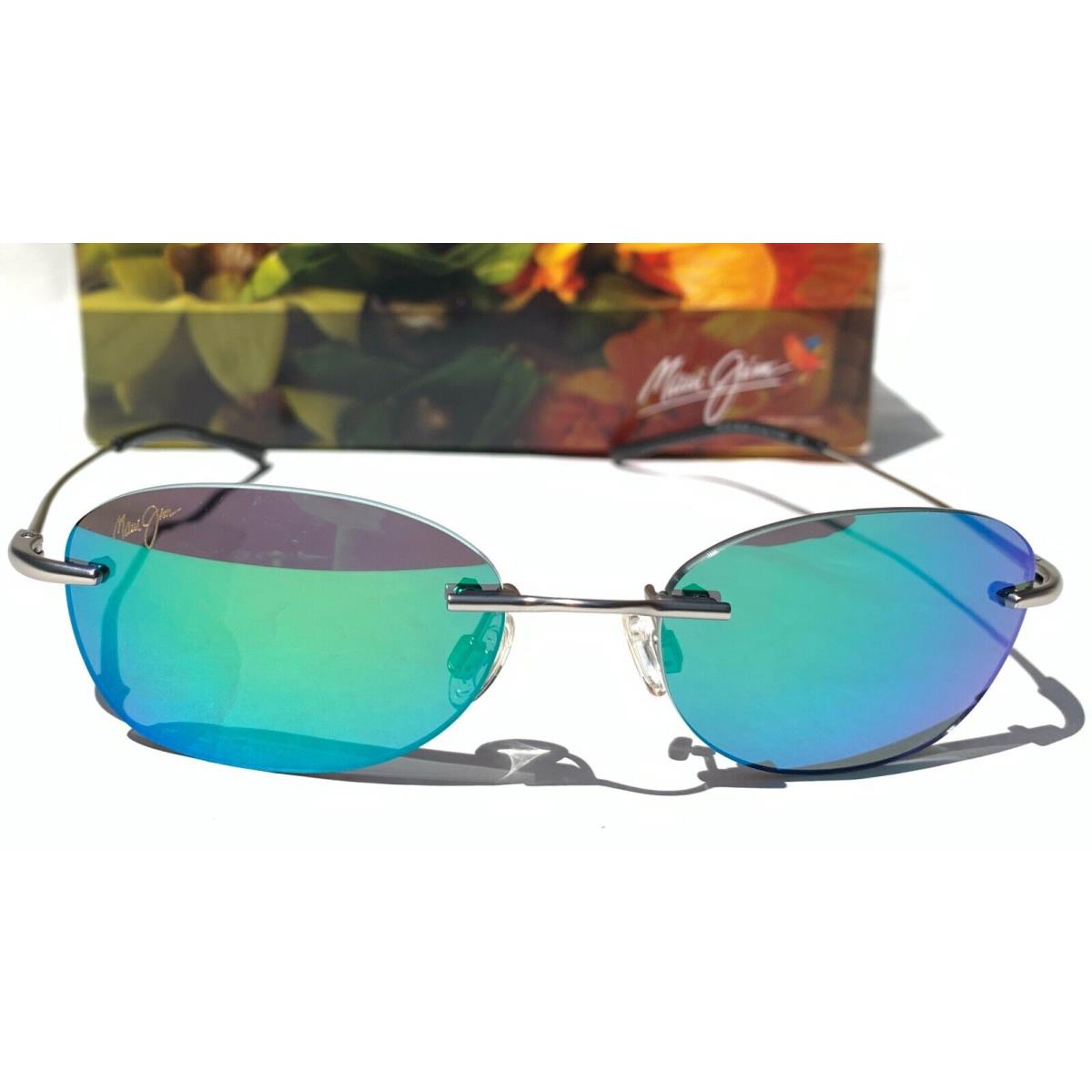 Maui Jim Aki Aki Polarized Sunglass Silver Maui Flex Green Lens Rimless GM333-17