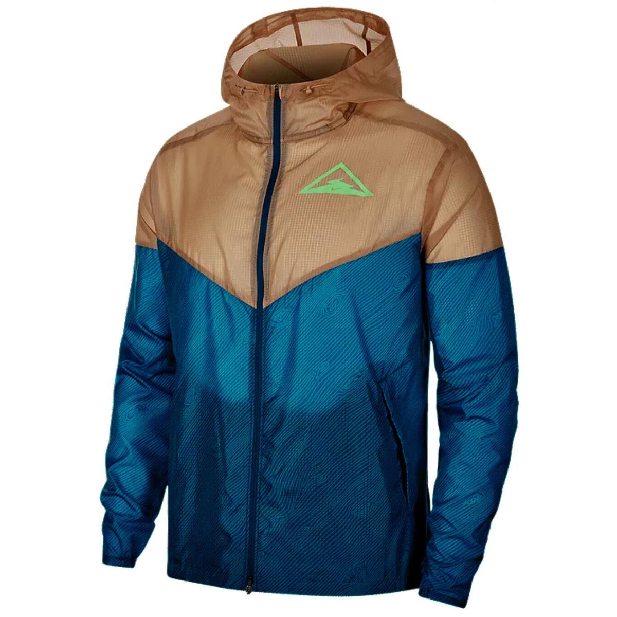 Nike Windrunner Blue Tan F/z Hooded Trail Running Jacket Mens Sz M