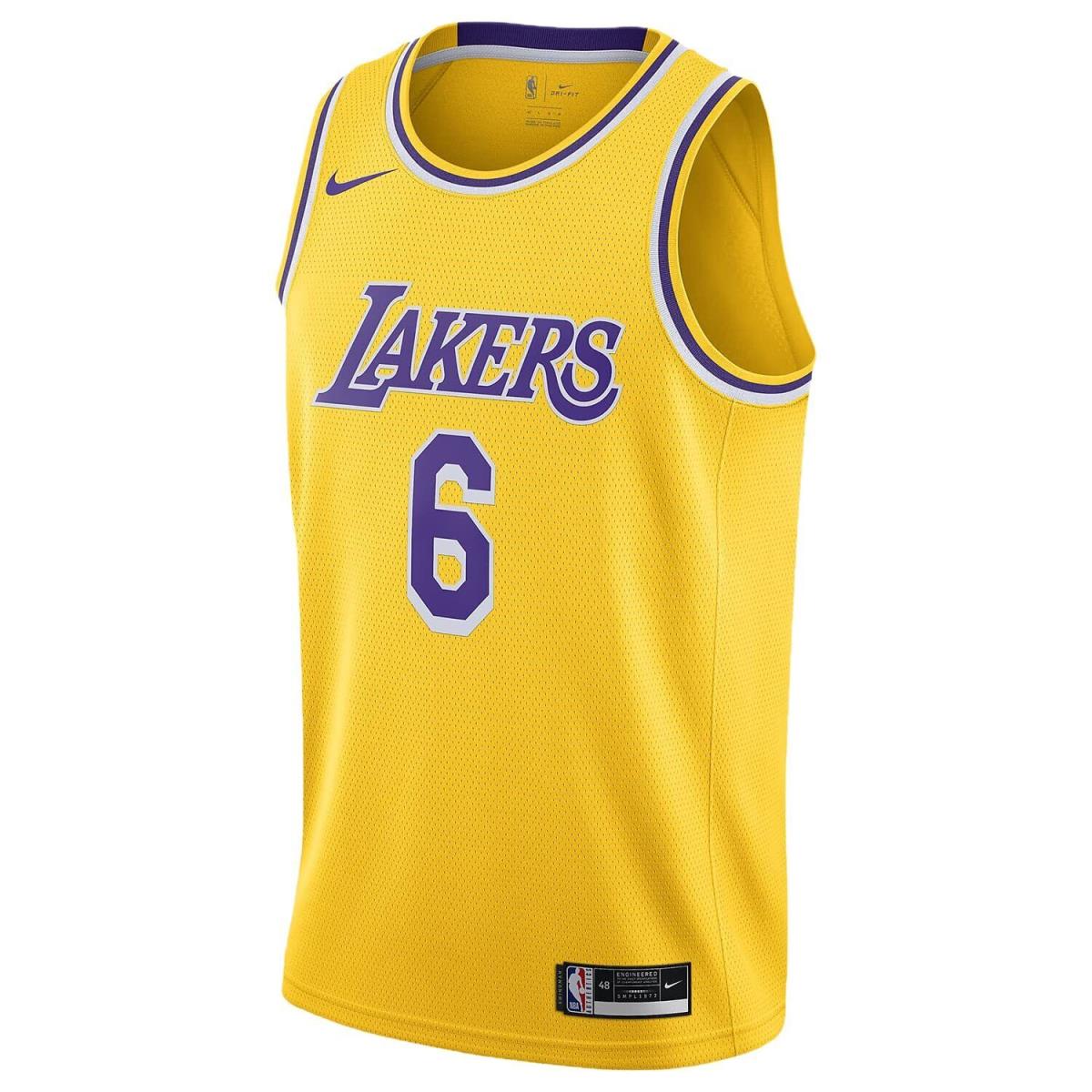 CW3669-738 Mens Nike Los Angeles Lakers Lebron James Gold 6 Icon Swingman Jer