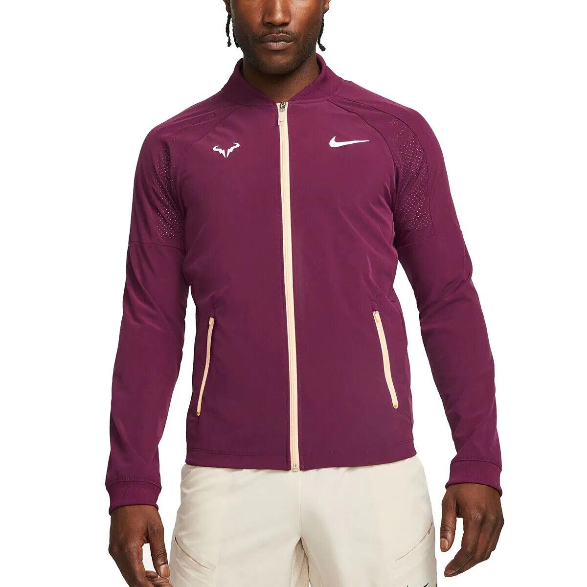 Nike Dri-fit Rafa Men`s Tennis Jacket Full Zipper Burgundy Sz S M L DV2885-610