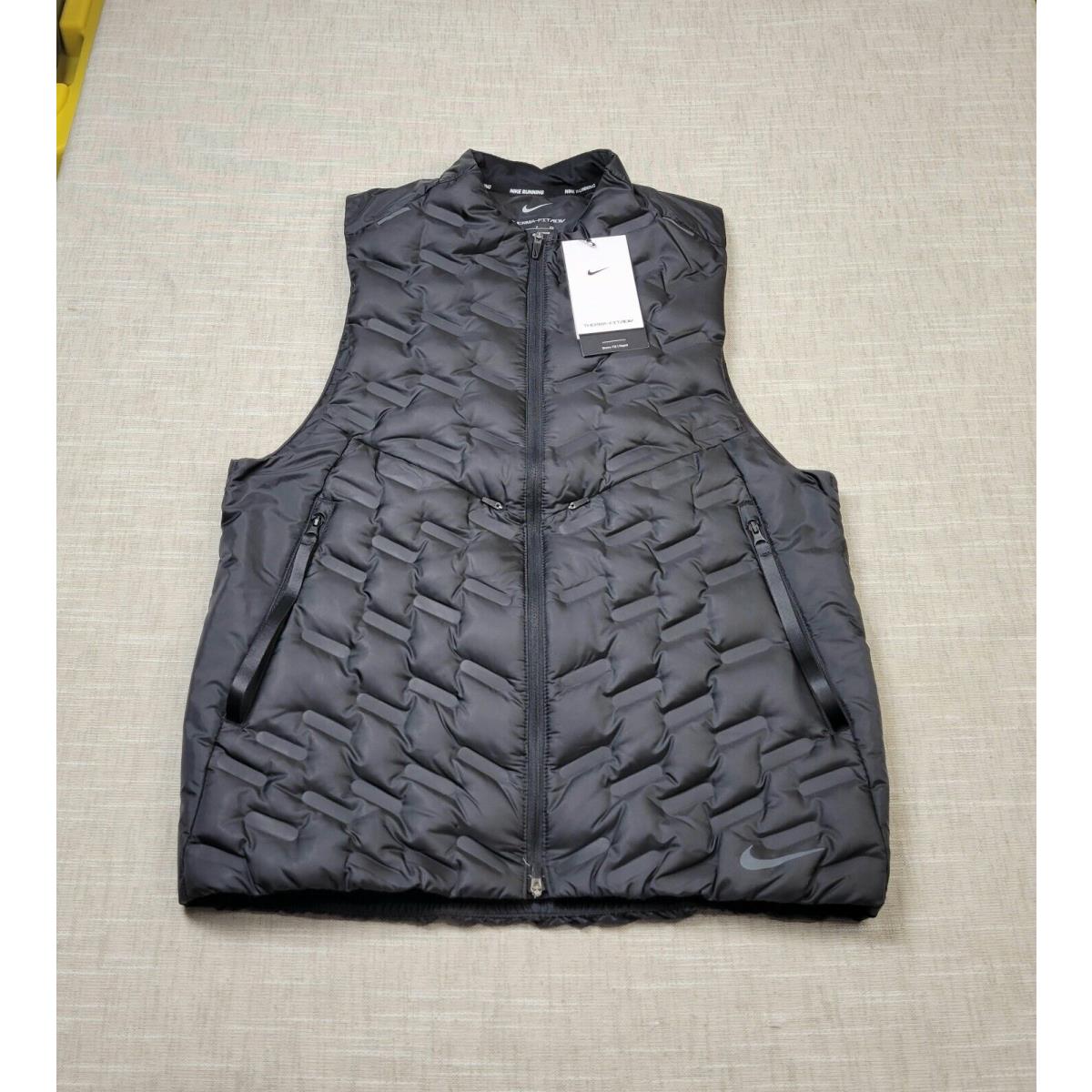 Nike Therma Fit Adv Running Vest Small Mens Black Down-fill Gilet Repel Full Zip