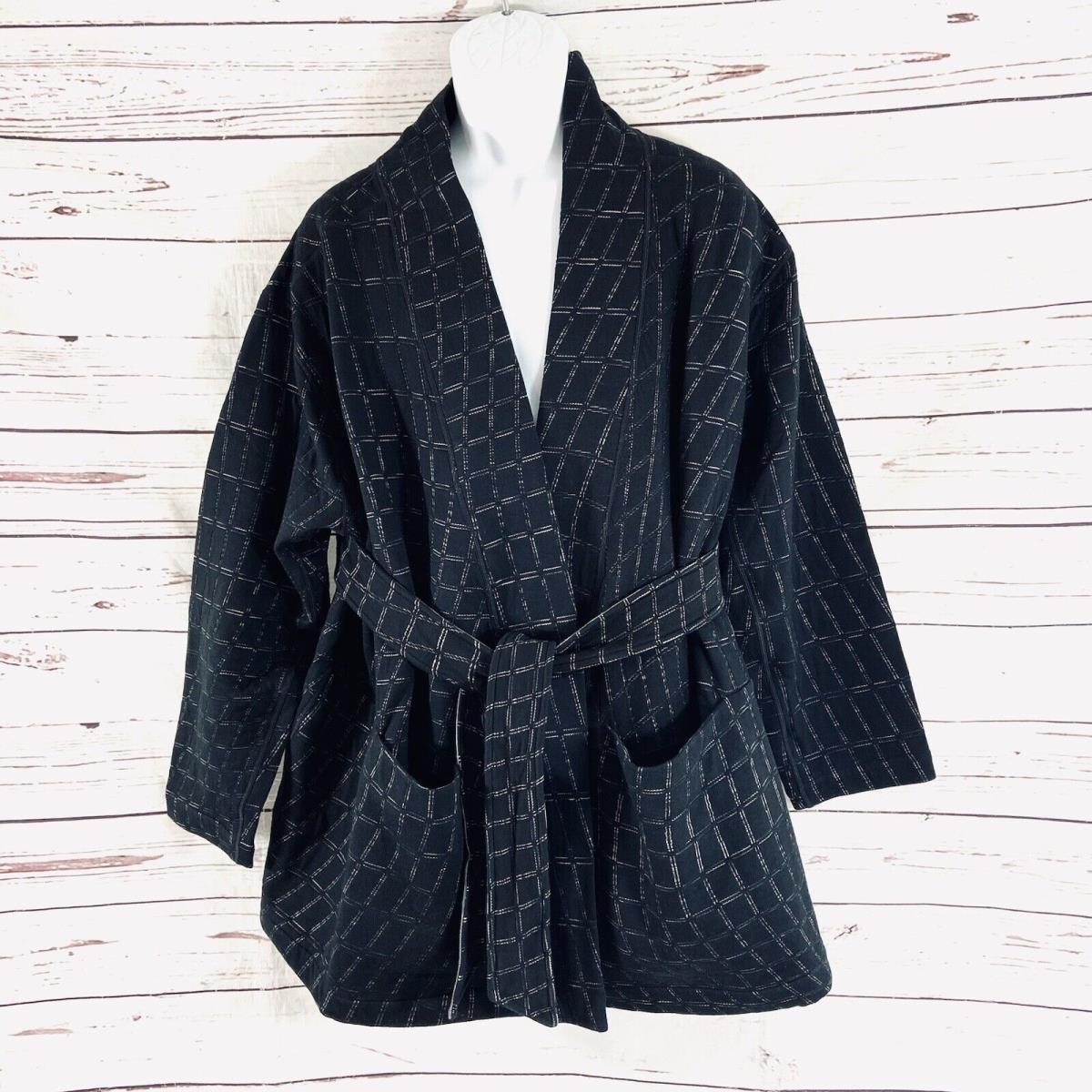 Nike Yoga Therma-fit Luxe Robe Women`s 1X Black Jacquard Tie Front Plaid Quilted