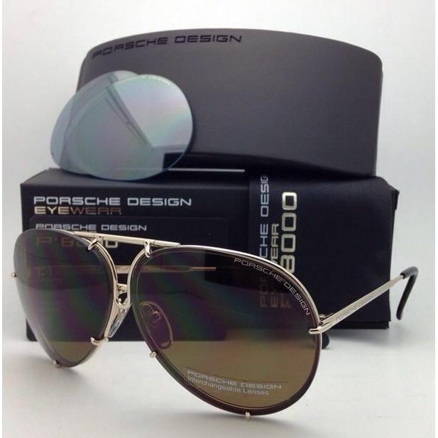 Porsche Design Titanium Aviator Sunglasses P`8478 66-10 A-gold with 2 Lens Sets