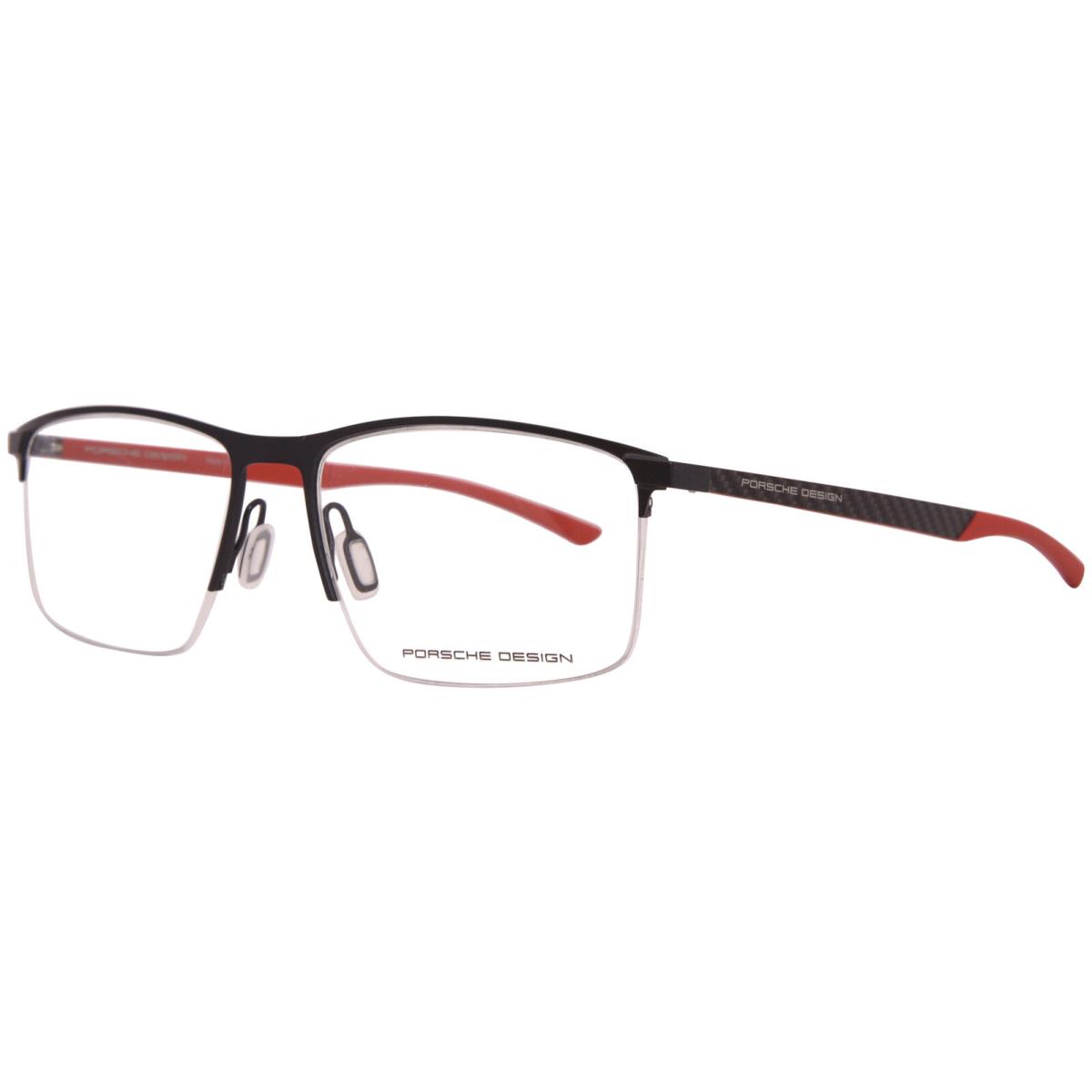 Porsche P8752-A Eyeglasses Frame Men`s Black/red Semi Rim Rectangle Shape 57mm