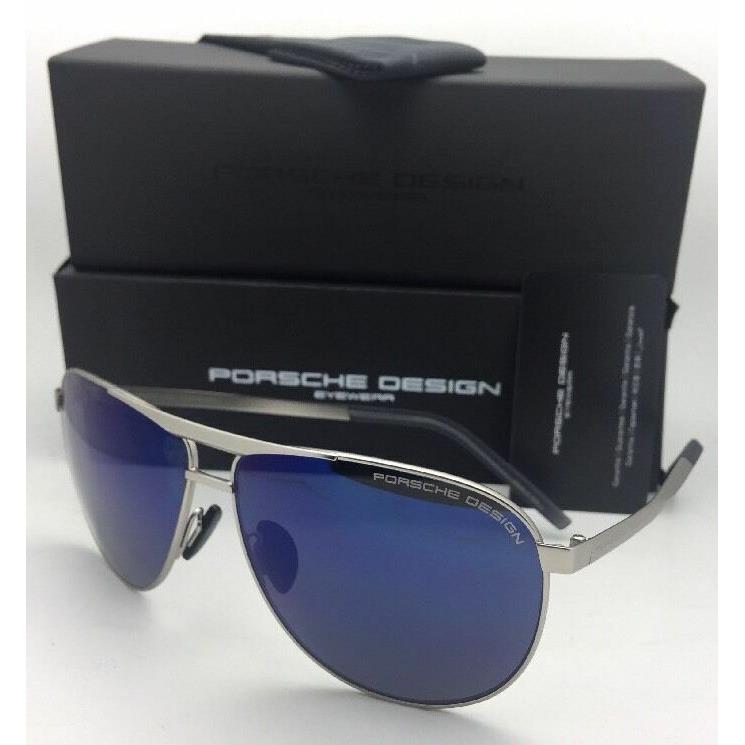 Porsche Design Sunglasses P`8642 D Silver Aviator Frames Grey+blue Mirror Lenses