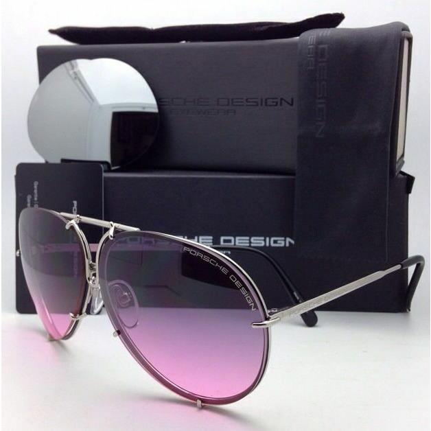 Porsche Design Titanium Aviator Sunglasses P`8478 M 63-10 Silver w/2 Lens Sets