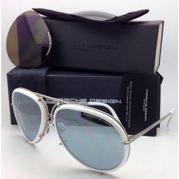 Porsche Design Titanium Aviator Sunglasses P`8613 C 64- White Silver-2 Lens Sets