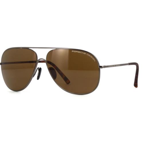 Porsche Design P 8605 A Gunmetal Dark Gun / Brown Aviator Sunglasses p8605