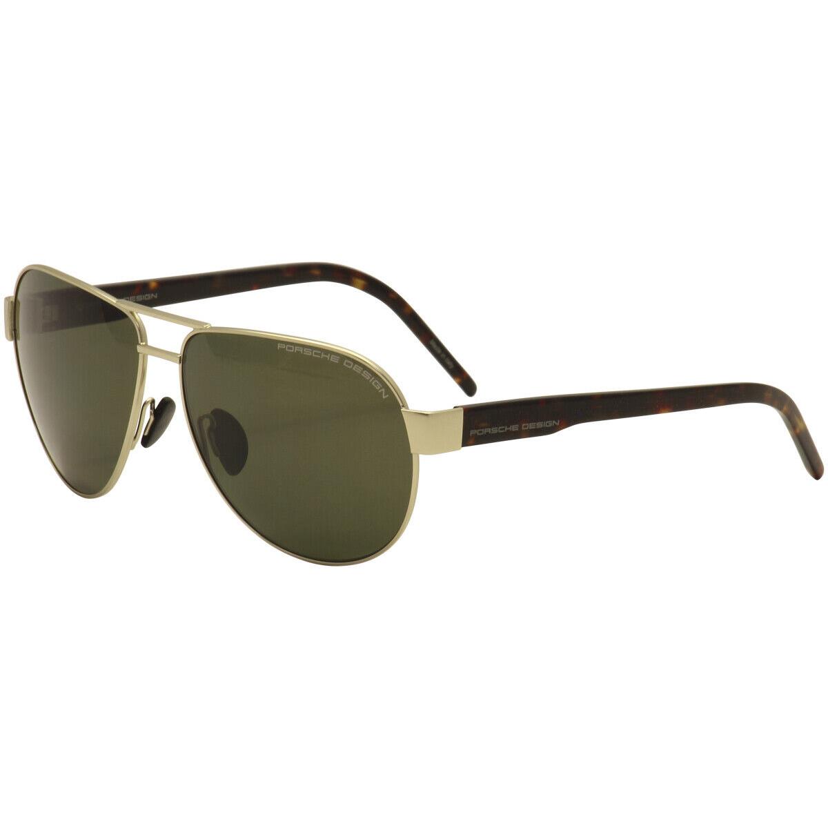 Porsche Design Men`s P8632 P/8632 B Light Gold Square Polarized Sunglasses 61mm - Frame: Gold, Lens: Green