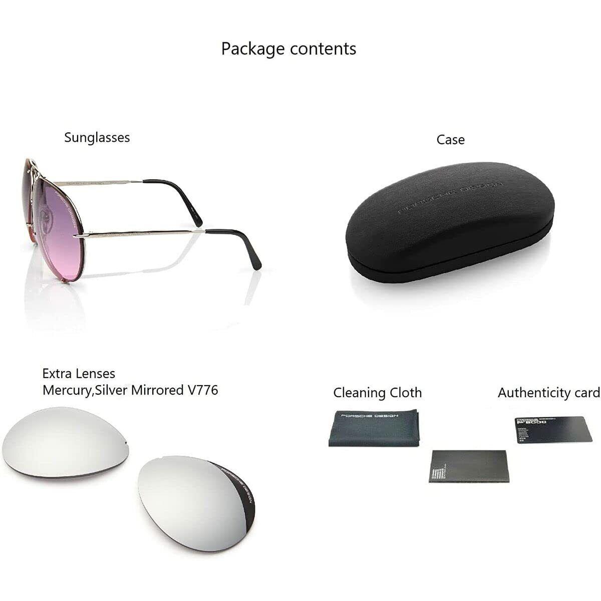 Porsche P8478 M 66mm Sunglasses Gun-metal/grey Gradient Pink Mirror Extra Lenses
