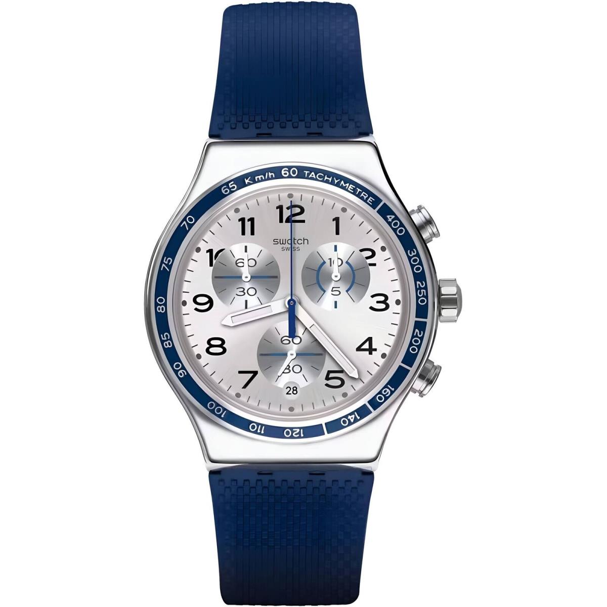 Swatch Men`s Watch Frescoazul Chronograph Matte Navy Blue Rubber Strap YVS439