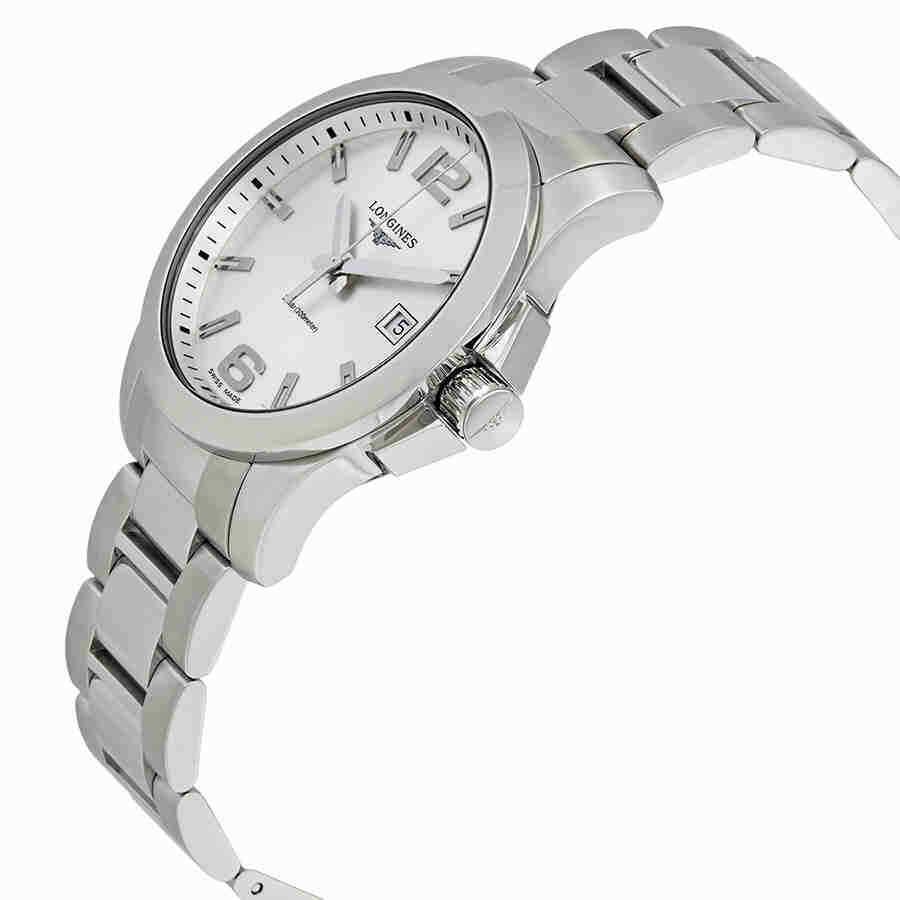 Longines Conquest Silver Dial Stainless Steel Men`s 41mm Watch L37594766 - Dial: Silver, Band: Silver, Bezel: Silver