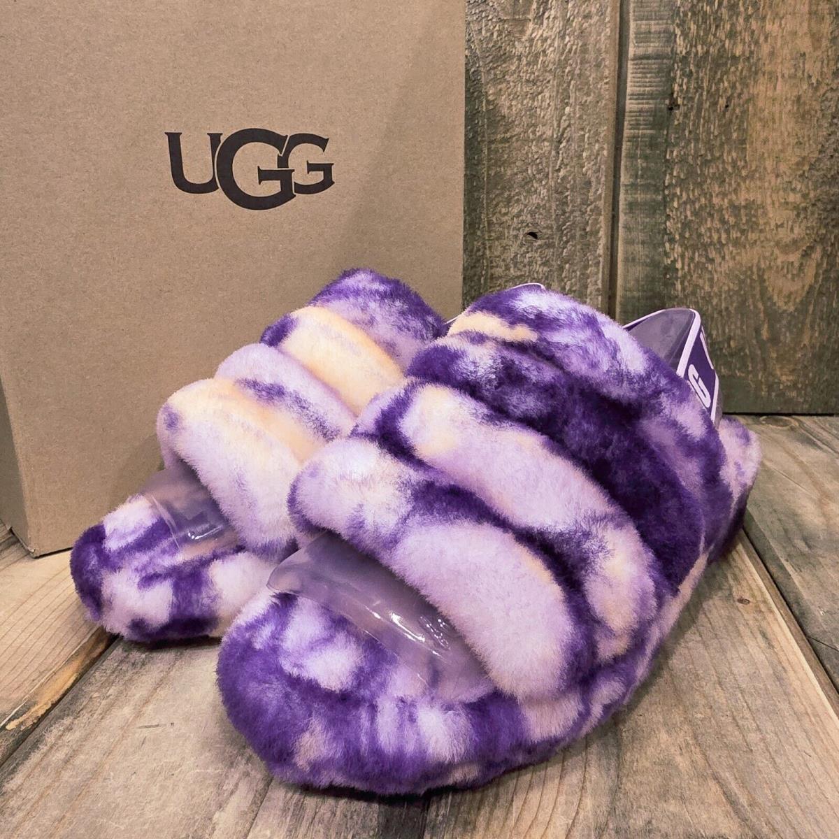 Ugg Fluff Yeah Marble Slide Wool Slipper Sandal Violet Night Women US 7 EU 38