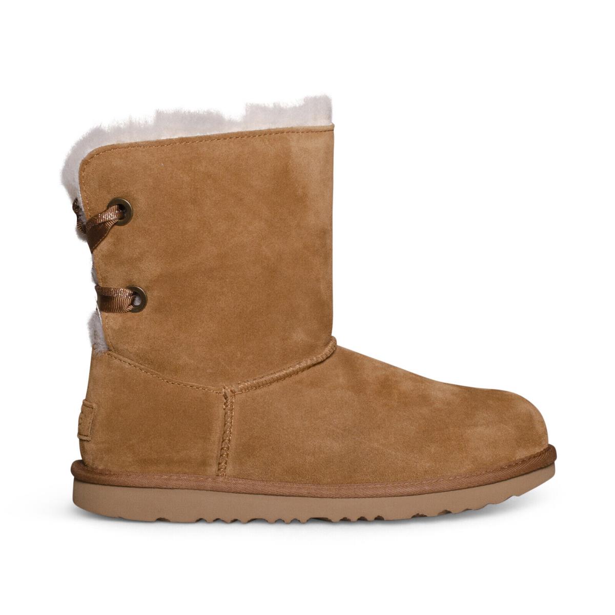 Ugg Customizable Bailey Bow II Chestnut Leather Boots Youth 6 Fit`s Women`s 8