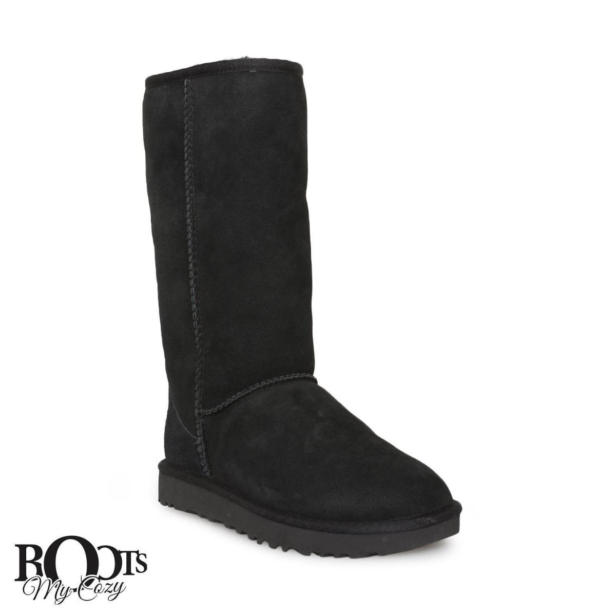 Ugg Classic Tall II Black Suede Sheepskin Women`s Boots Size US 12/UK 10