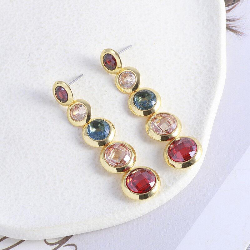 Kate Spade New York Colorful Zircon Round Necklace Gradient Long Earrings W/box Multicolor Earrings