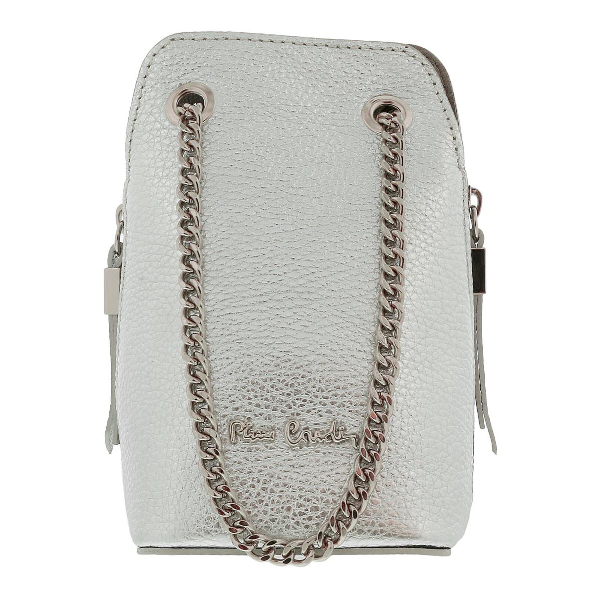 Pierre Cardin Silver Leather Curved Structured Chain Crossbody Bag