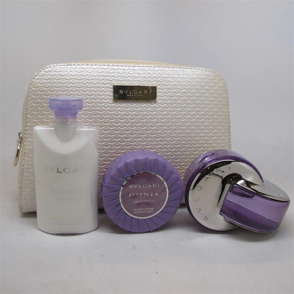 Omnia Amethyste by Bvlgari 4 Pc Set: 2.2 oz Edt Spray Body Lotion Soap Bag