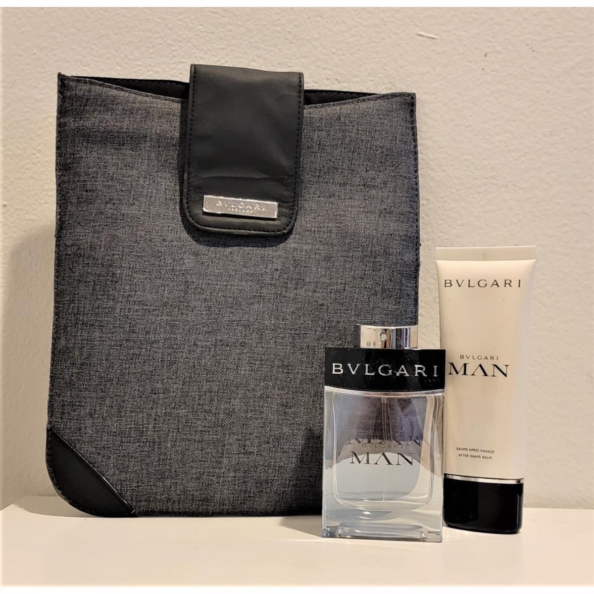 Set Bvlgari Man 3.4oz Edt + 3.4 oz After Shave + Toiletry Bag Cologne For Men