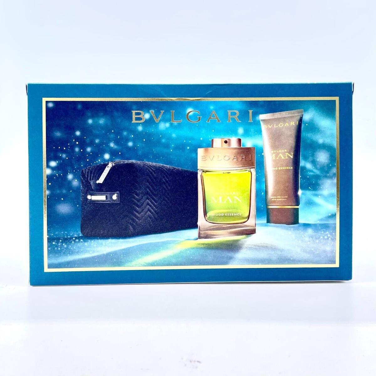 Bvlgari Man Wood Essence Men 3pc Gift Set 3.4oz Edp Spr + 3.4oz Balm + Pouch