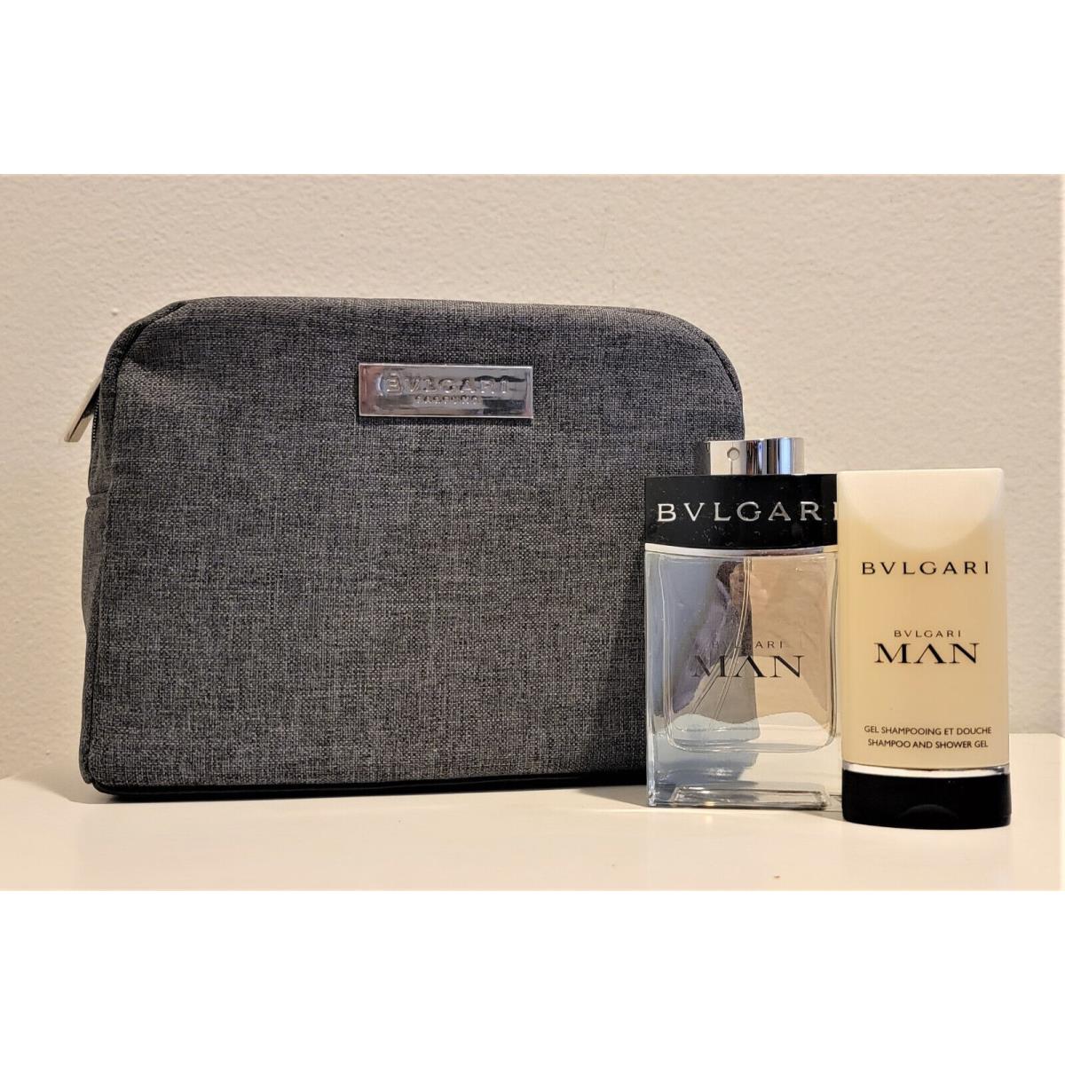 Set Bvlgari Man 3.4oz Edt + 2.5 oz Shower Gel + Toiletry Bag Cologne For Men