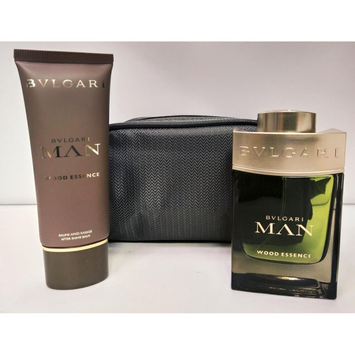 Bvlgari Bulgari Man Wood Essence Set 3.4oz Edp + 3.4oz After Shave + Pouch Bag