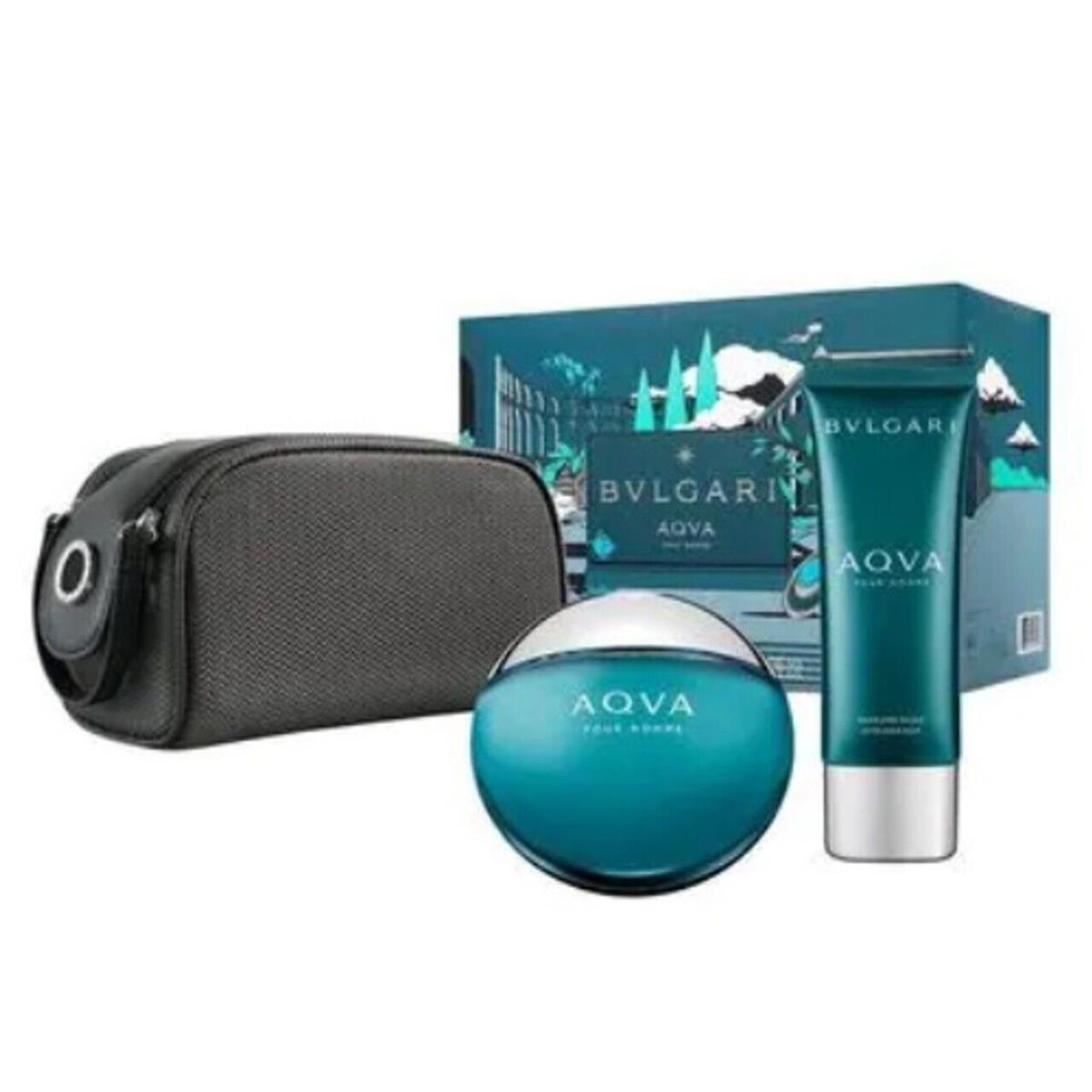 Bvlgari Aqva Pour Homme 3PC Gift Set Men- 3.4OZ Edt + 3.4OZ After Shave + Pouch