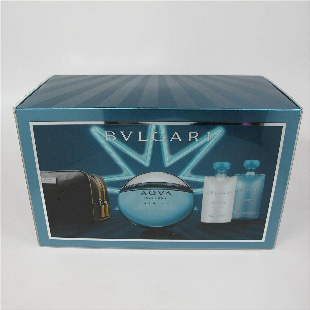 Aqva Marine Pour Homme by Bvlgari 4 Pc Set: 3.4 oz Edt Spray A/s Balm Gel Bag