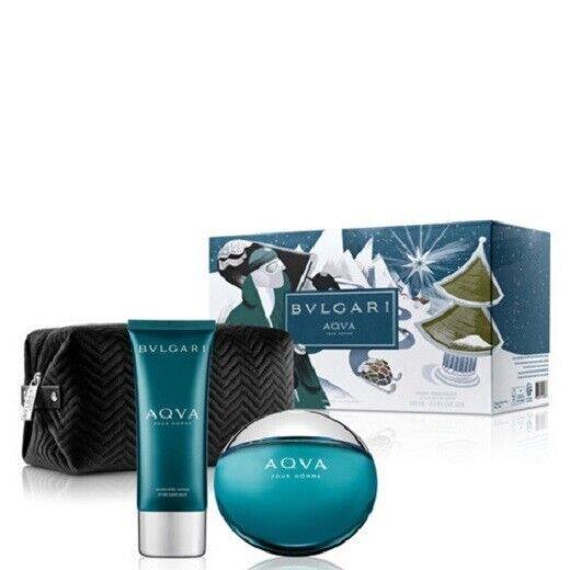 Bvlgari Aqva Pour Homme 3PC Gift Set 100ML 3.4.Oz Edt SP 100ML 3.4 Asb Pouch