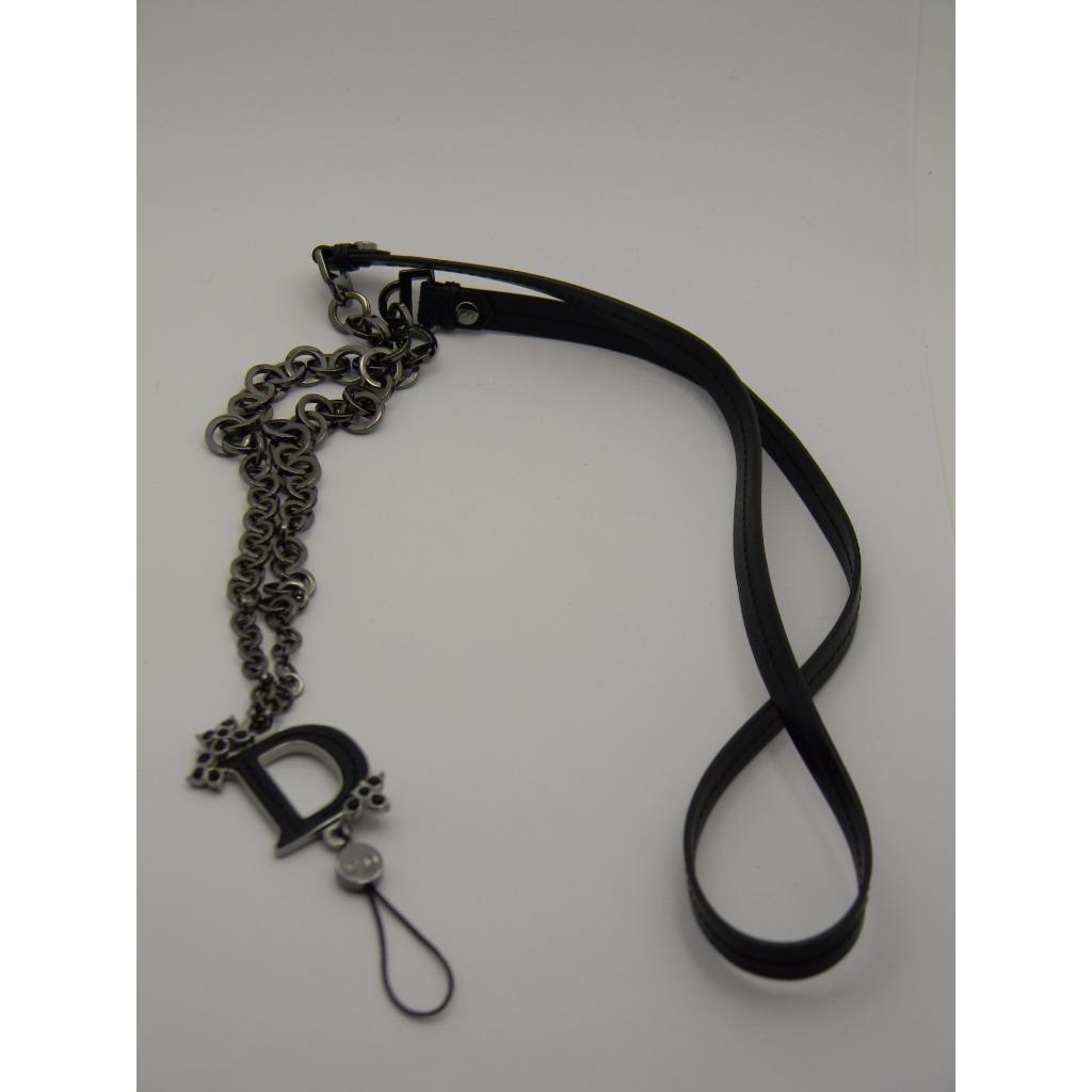 Christian Dior Black Leather Chain Pendant Accessory