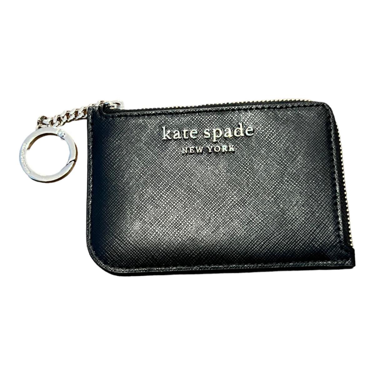 Kate Spake Cameron Zip Card Holder Keychain Wallet Black Leather