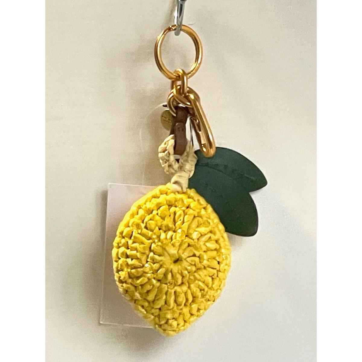 Kate Spade Lemon Drop Keychain Yellow Bag Charm Leather Crochet Beaded Rattan