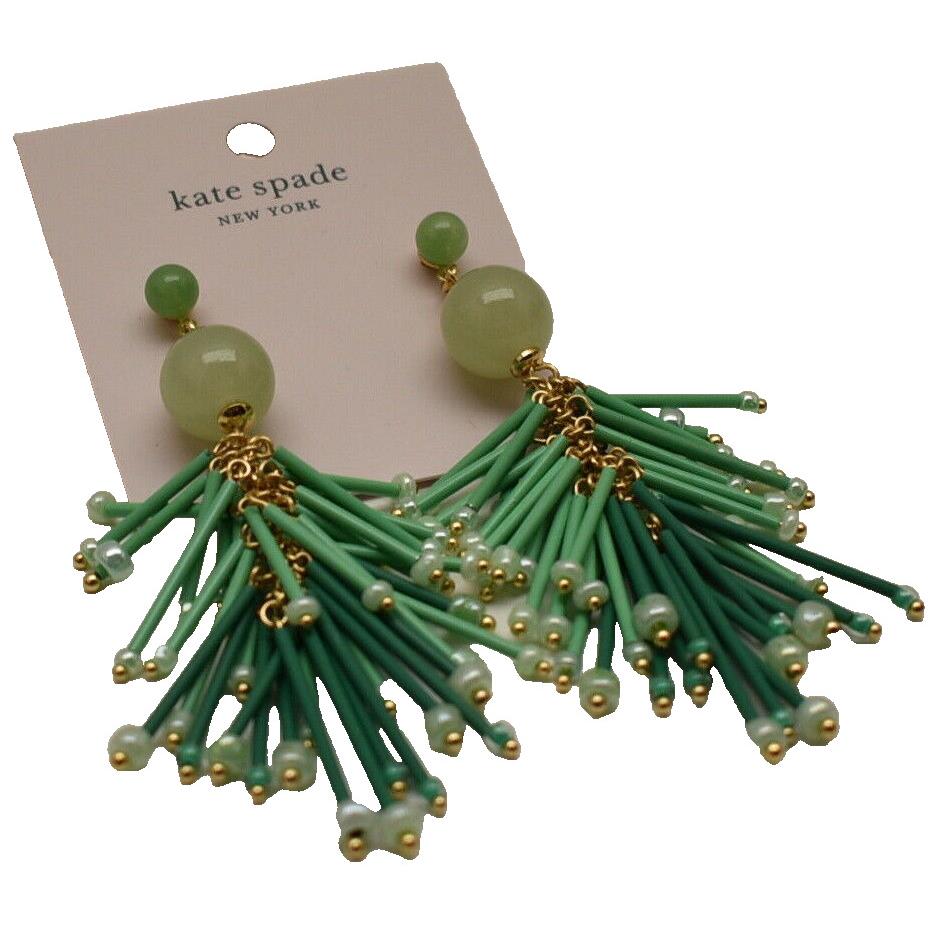 Kate Spade New York Extra Extra Statement Earrings Green Goldtone New