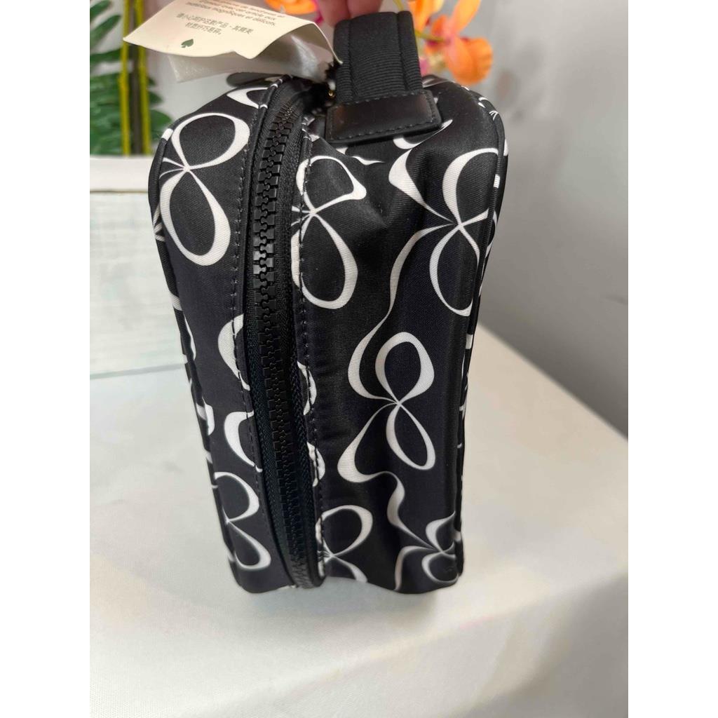 Kate Spade Jae Elegant Bow Black White Nylon Travel Cosmetic Bag WLR00205