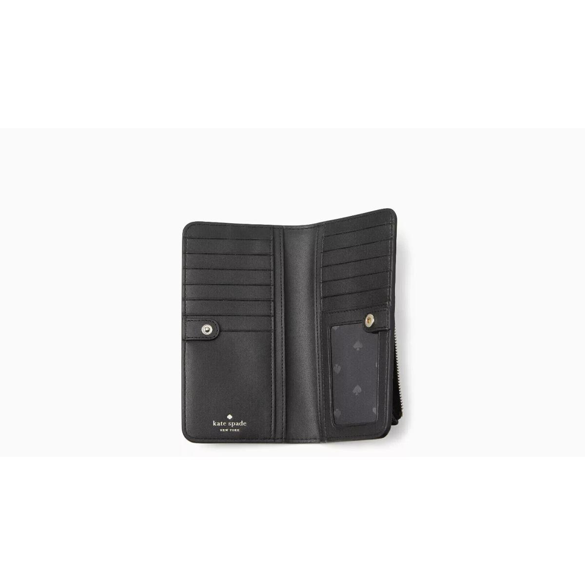 Kate Spade Bailey Large Slim Bifold Textured Leather Wallet In Black K9754