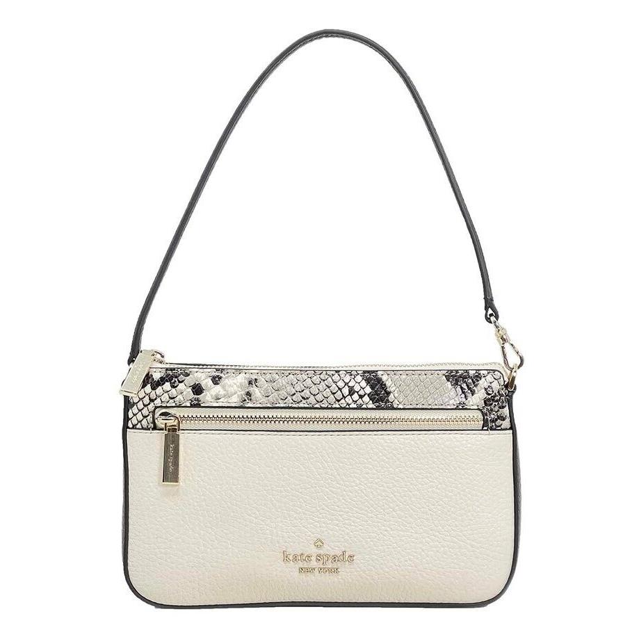 Kate Spade Leila Convertible Wristlet Wallet Clutch Pebble Leather Snake Sk - Lining: Black, Exterior: Beige